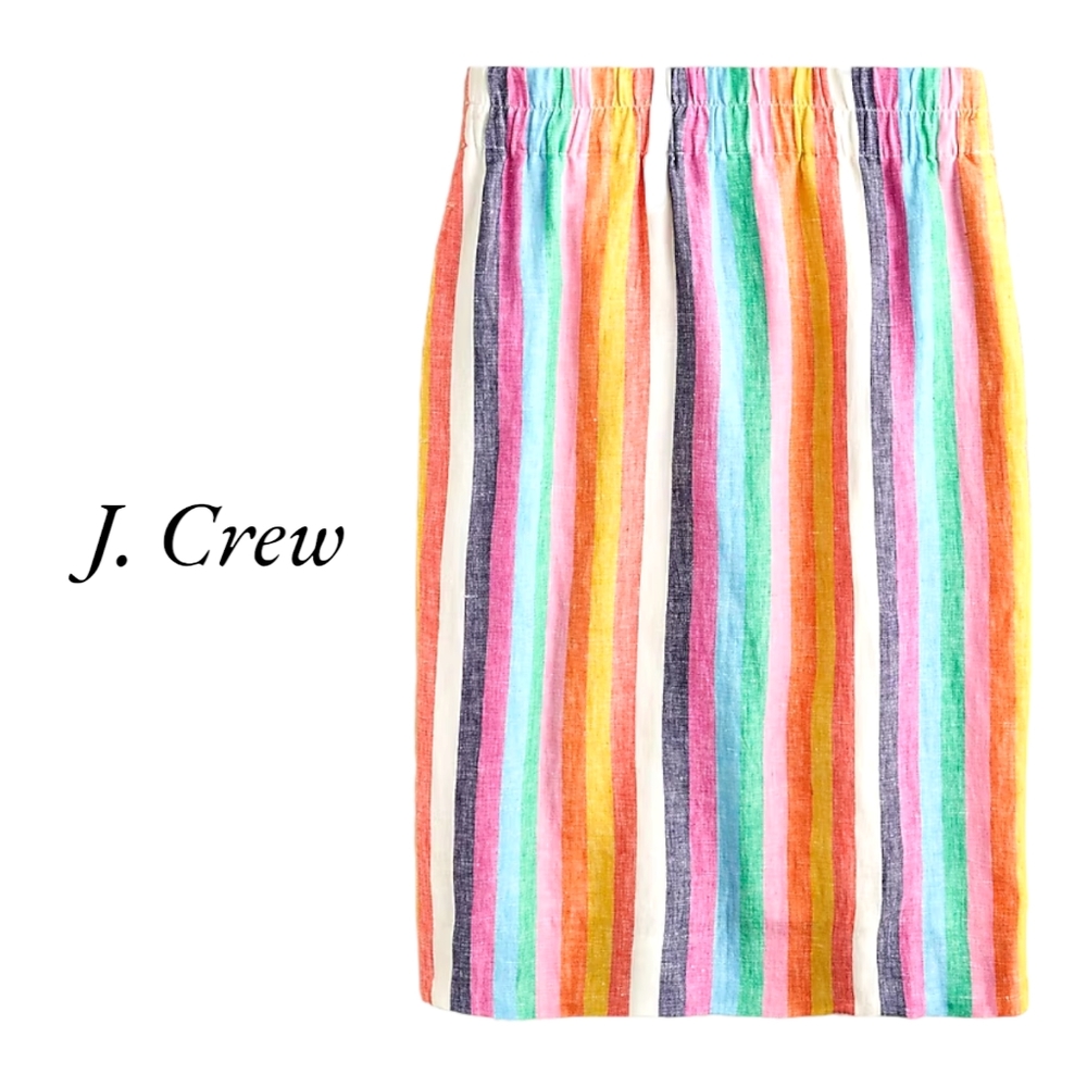 J. CREW Pull-on linen skirt in rainbow stripe